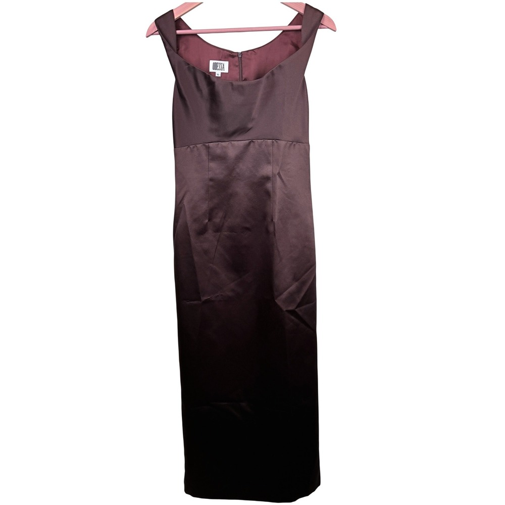 Vintage 90s Odessa Satin Column Gown Taupe Brown Made USA Size 6 Fits 2 4